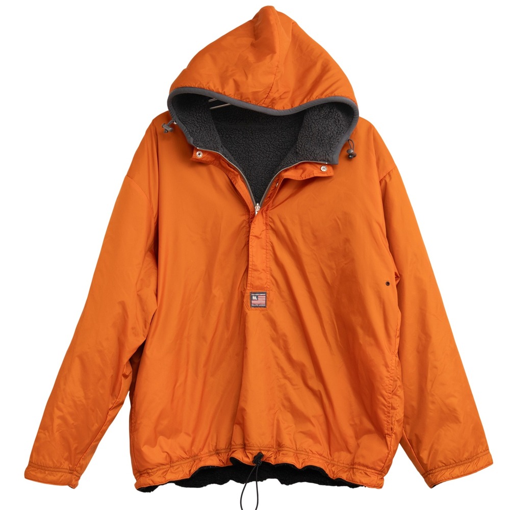 Ralph Lauren Mens Coat XL Orange Sherpa Lined Half Zip Anorak Jacket GorpCore